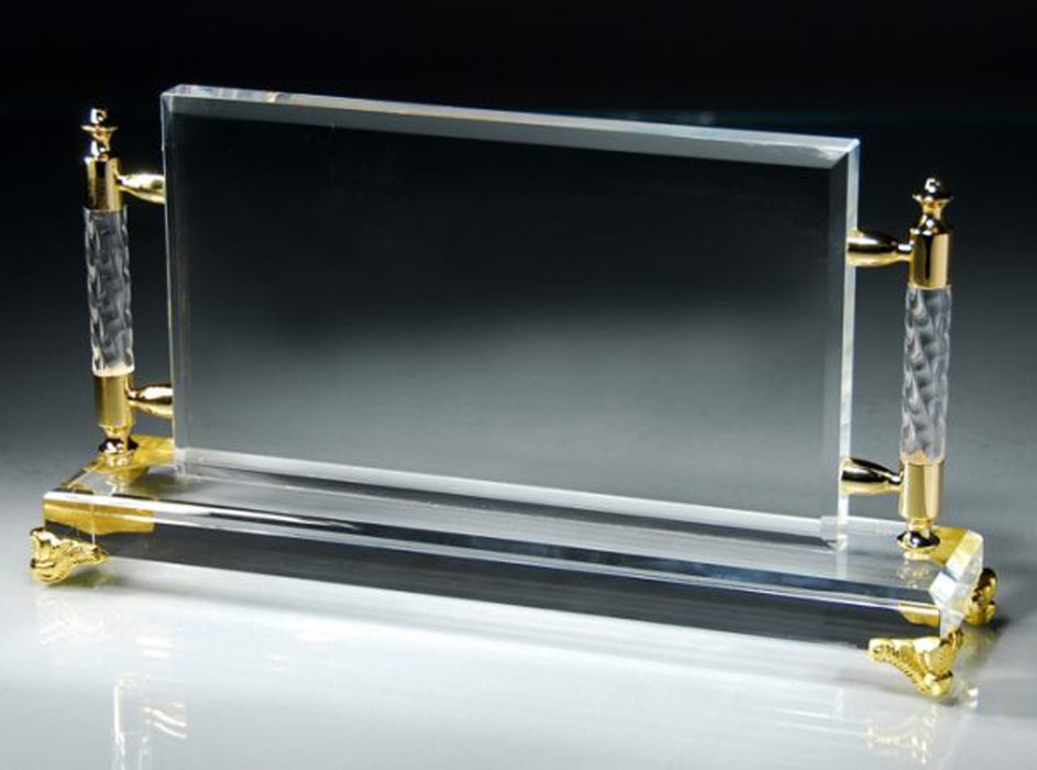 Crystal Desktop  Rectangle Award with  Gold Accents