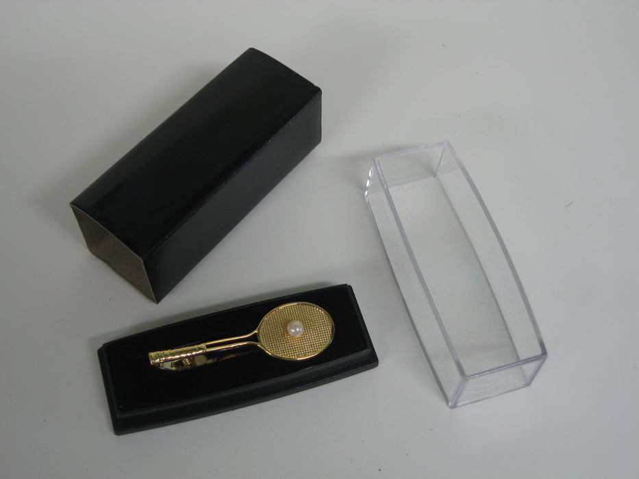 Gold Plated Metal Tennis Neck Tie Clip with Imitation Pearl