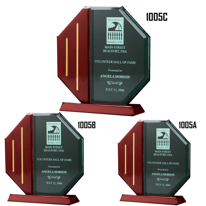 Octagon Series Acrylic Rosewood Piano Finish Base and Post with Gold Metal Accents