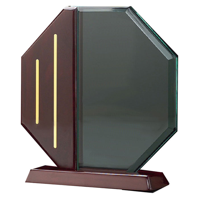 Octagon Series Acrylic Rosewood Piano Finish Base and Post with Gold Metal Accents