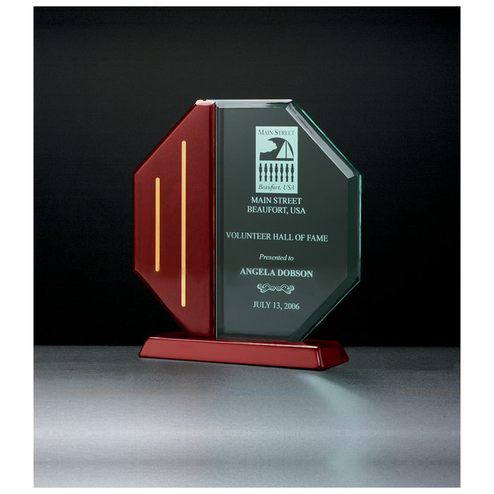 Octagon Series Acrylic Rosewood Piano Finish Base and Post with Gold Metal Accents