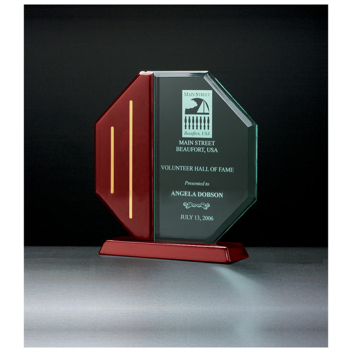 Octagon Series Acrylic Rosewood Piano Finish Base and Post with Gold Metal Accents