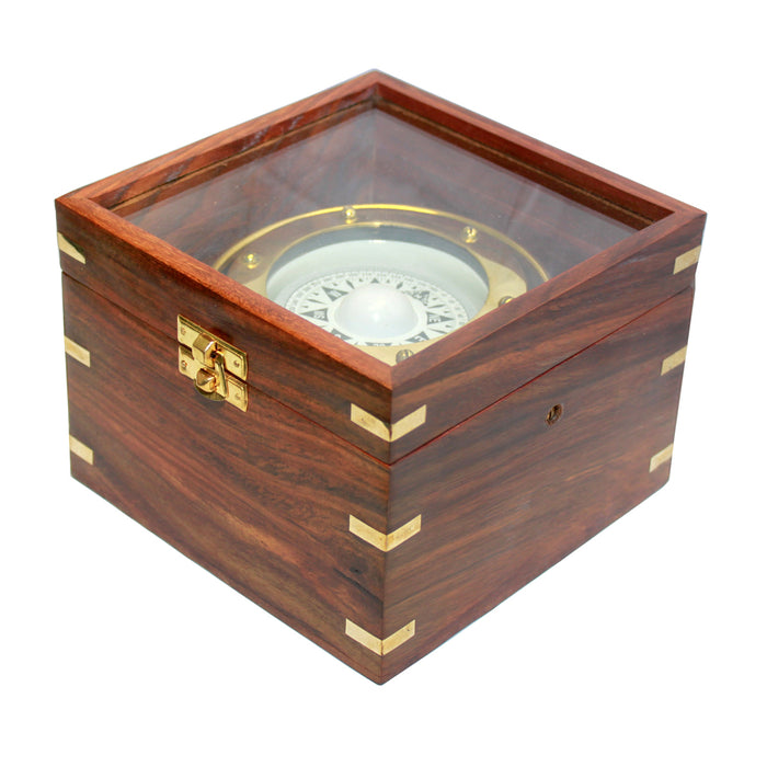 Jumbo Gimbal  Brass compass in Teak Wood Box