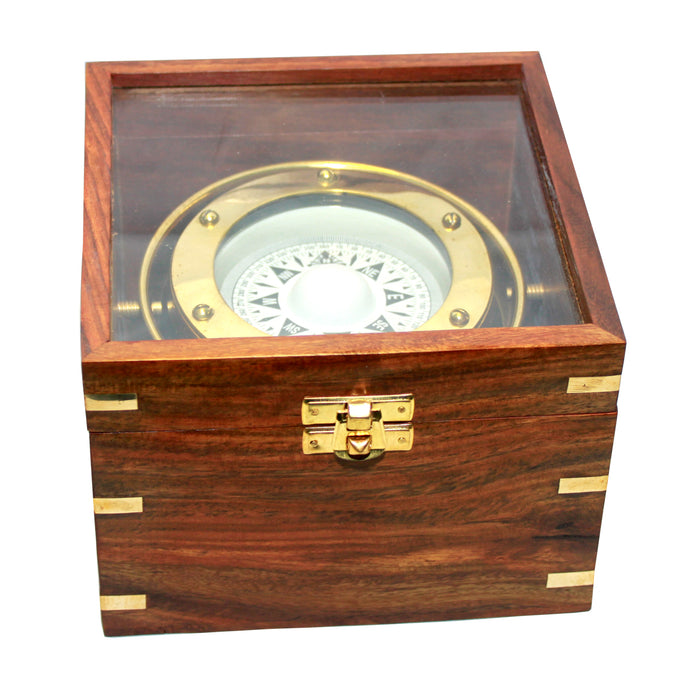 Jumbo Gimbal  Brass compass in Teak Wood Box