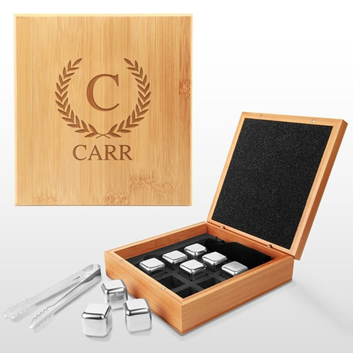 Stainless Steel Whiskey Stone Set in Bamboo Case