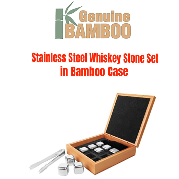 Stainless Steel Whiskey Stone Set in Bamboo Case