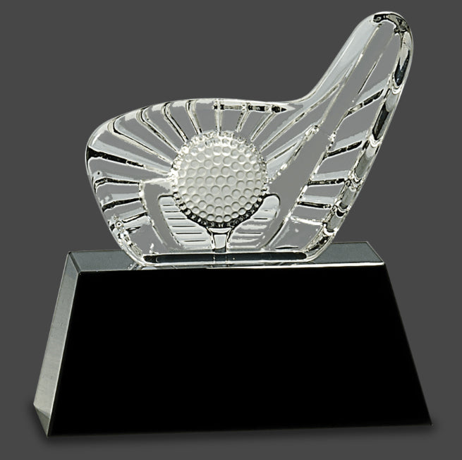 6" Crystal Golf Club & Ball on Black Base