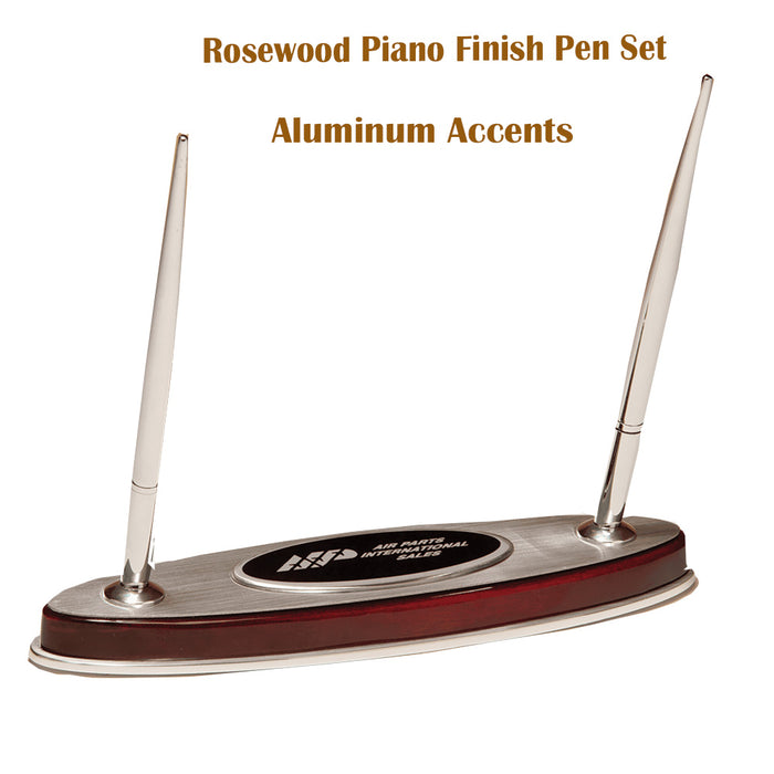 Rosewood Piano Finish Pen Set with Silver Aluminum Accents
