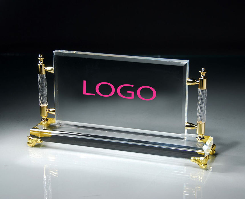 Crystal Desktop  Rectangle Award with  Gold Accents
