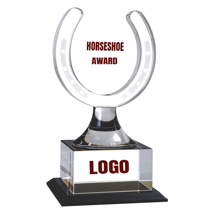 Crystal Horseshoe Award with Black Glass Base