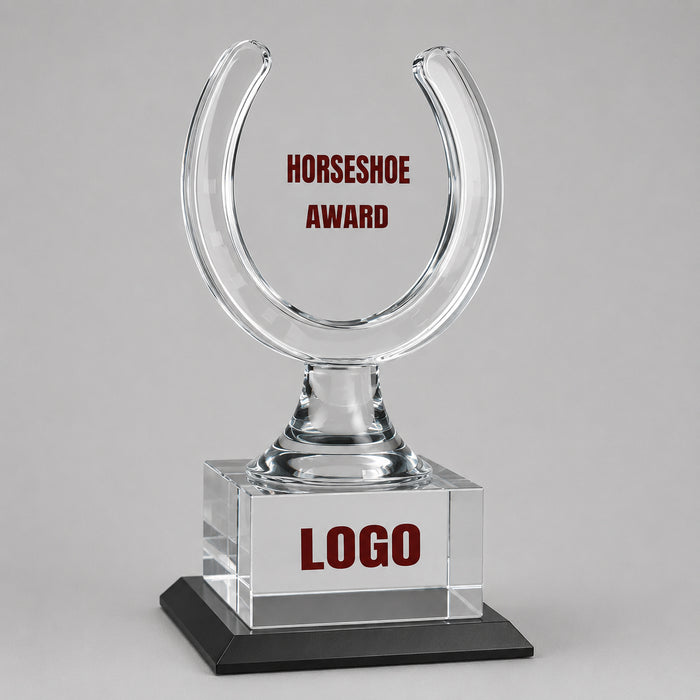 Crystal Horseshoe Award with Black Glass Base