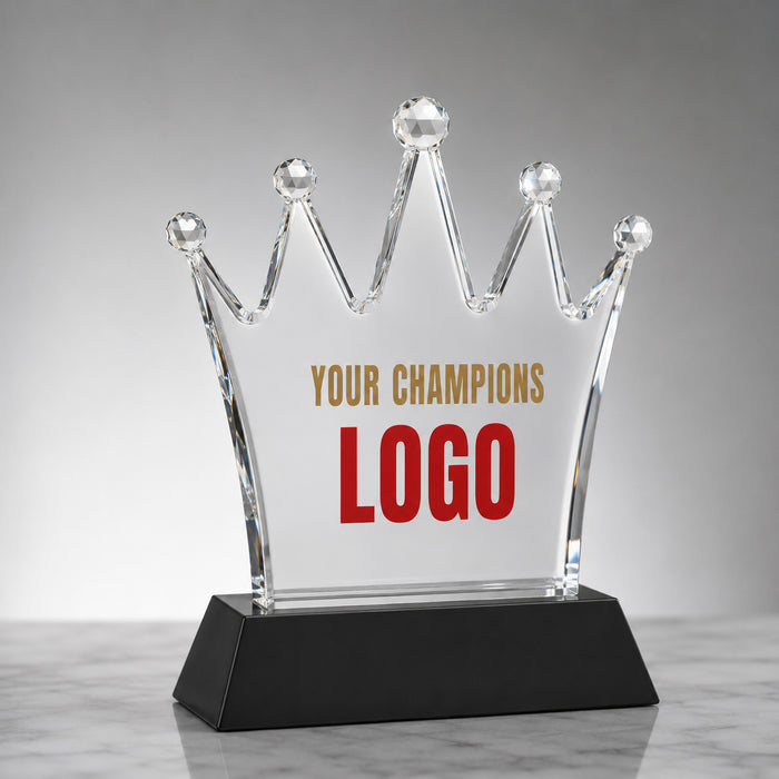 Elegant Crystal Crown Award on Black Glass Base