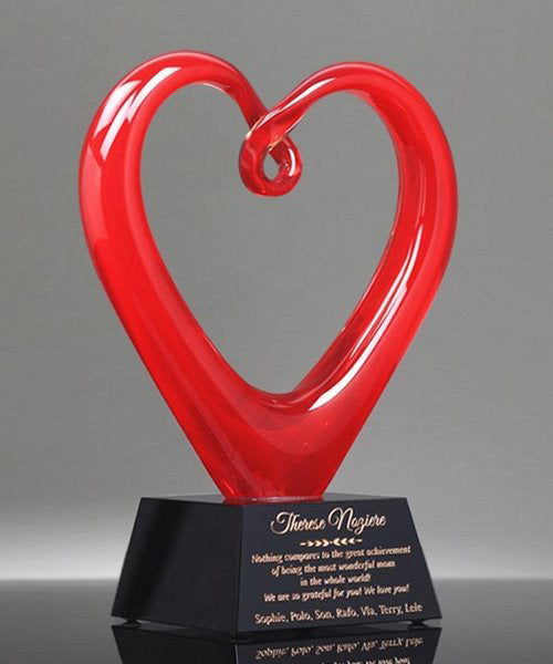 The Red Whole Heart Art Glass  w/ Black Base.