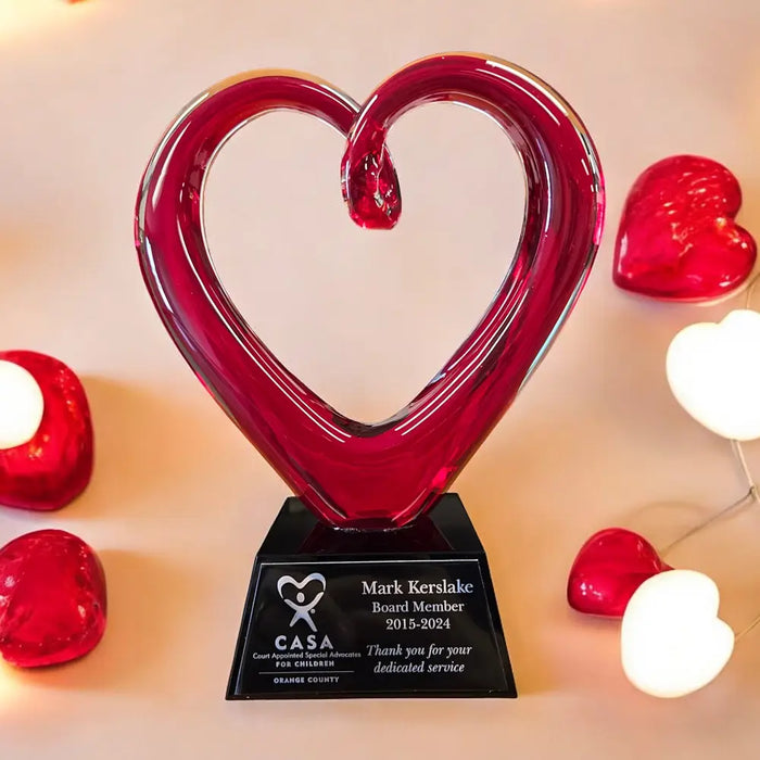The Red Whole Heart Art Glass  w/ Black Base.