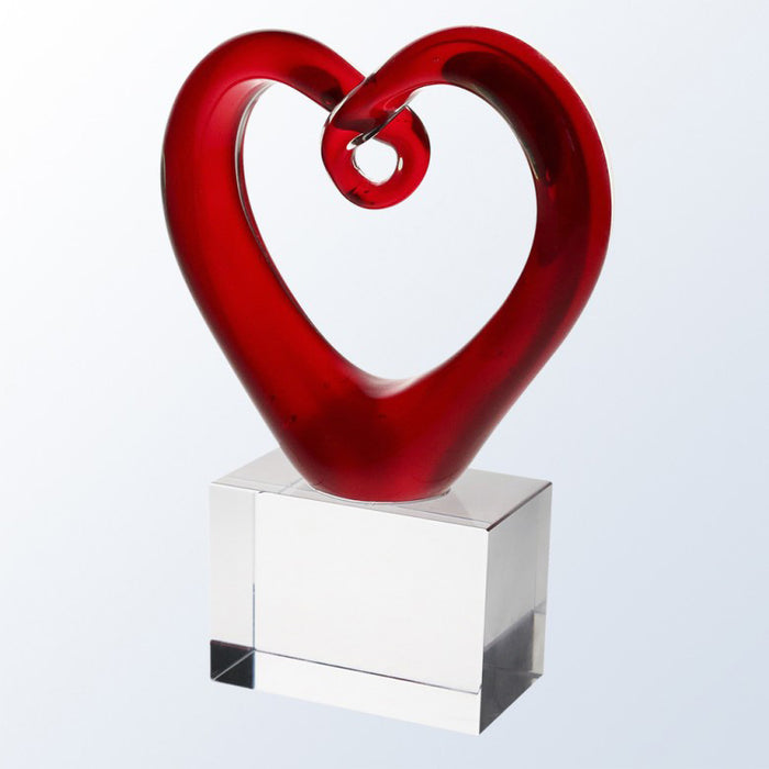 Red Hearted Art Blown Glass Award on Clear Base