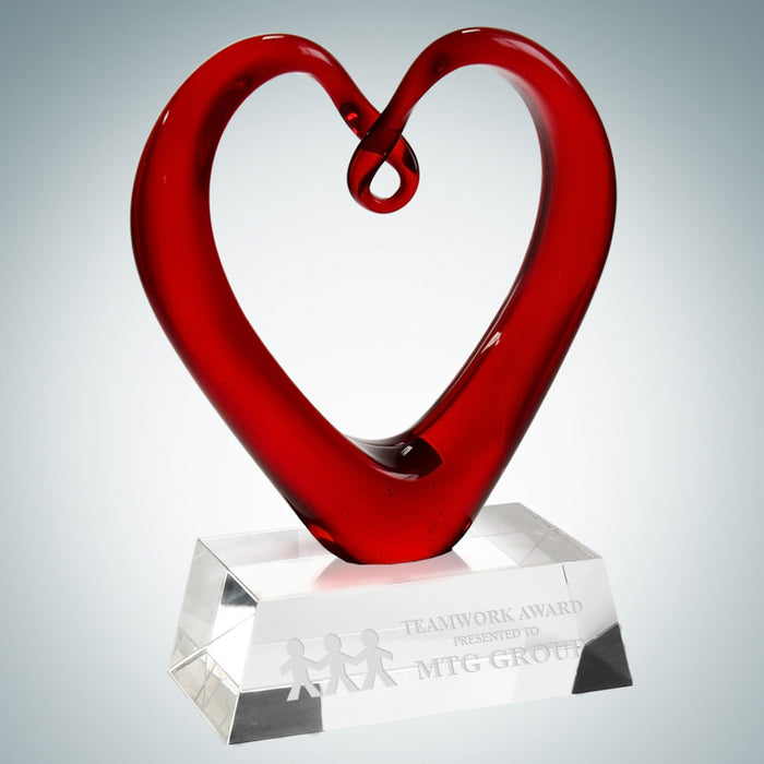 Red Hand Blown Art Glass Award on Clear Base