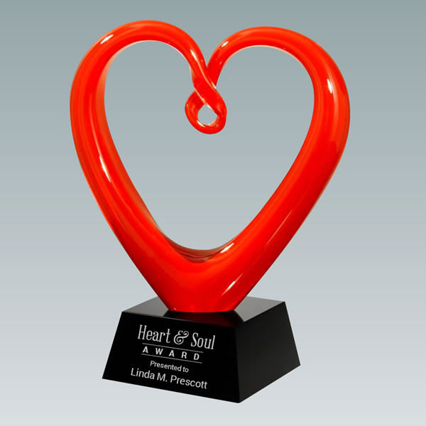 The Red Whole Heart Art Glass  w/ Black Base.