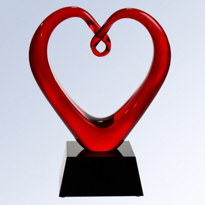 The Red Whole Heart Art Glass  w/ Black Base.