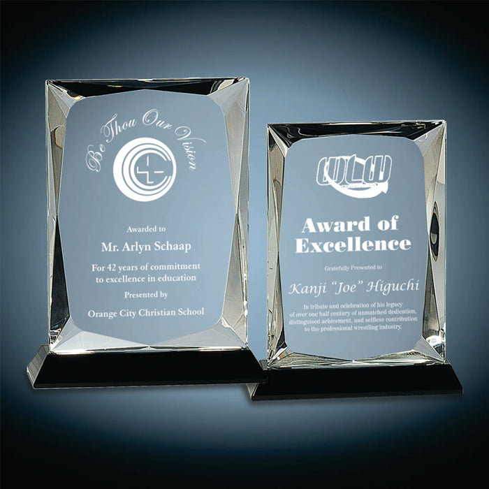 8" Clear Crystal Rectangle with  Facet and Black Crystal Base