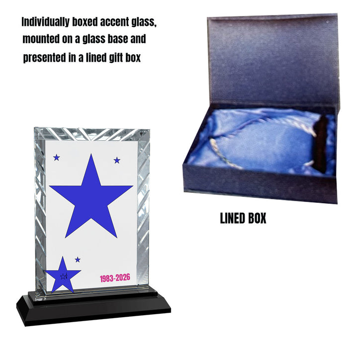 8" Rectangle Clear Accented Award On Reflective Blue & Black Base.