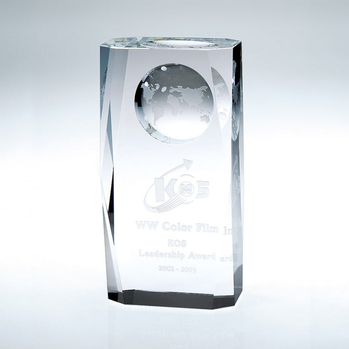 Optical Crystal Globe Column Award - Small