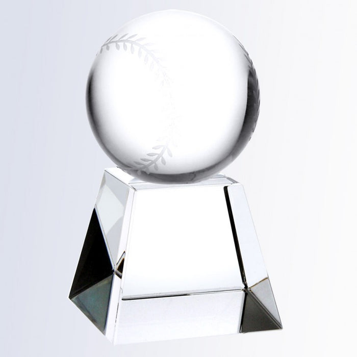 Optical Crystal Baseball Trophy with Short Base - Large