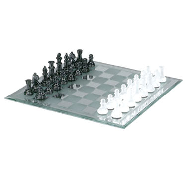 13" Mirror Chess Board with Black and White Chessmen