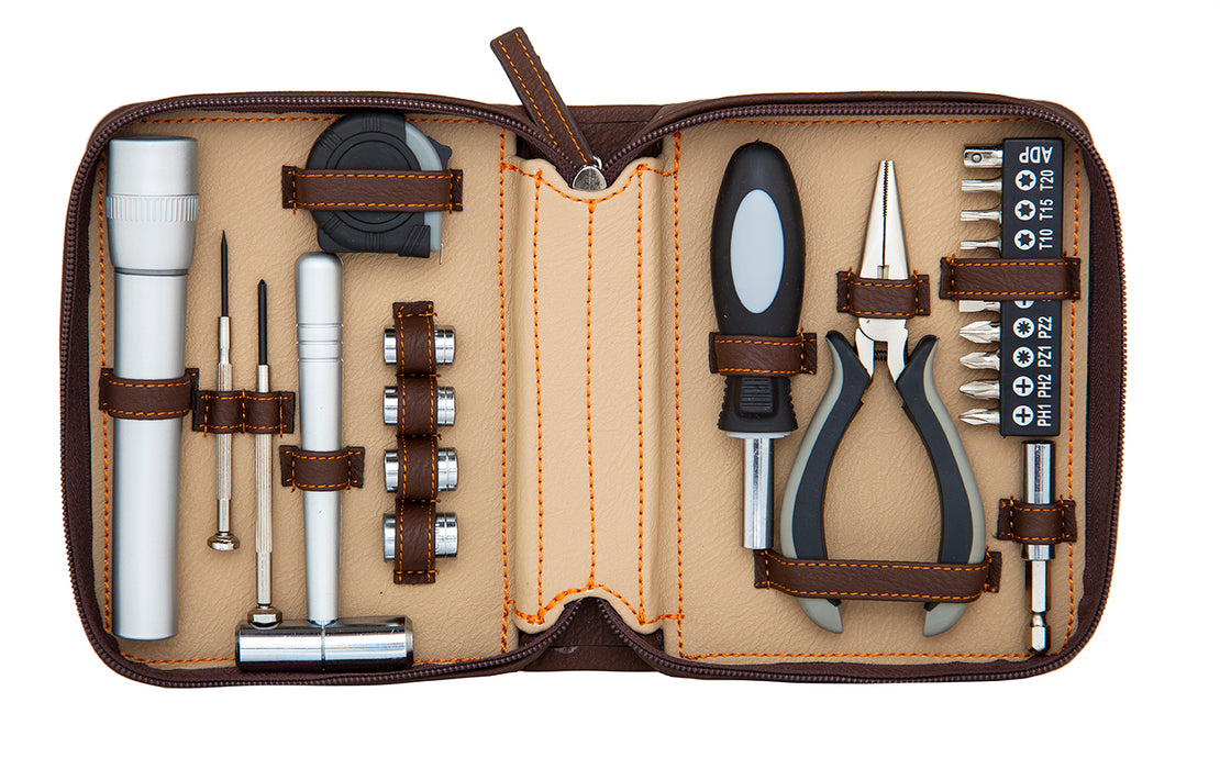 Deluxe Executive Tool Set in Brown Leatherette Box Case