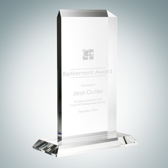 Optical Crystal Vertical Plaque Award with Base - Large