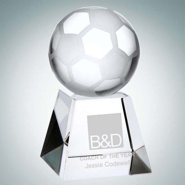 Optical Crystal Soccer Ball Trophy with Short Base
