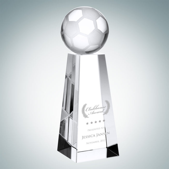 Optical Crystal Soccer Ball Trophy with Tall Base - Small