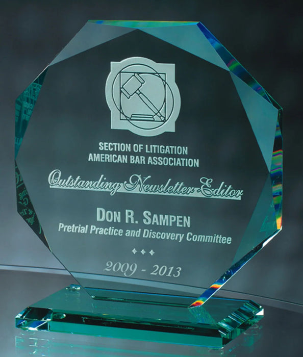 Faceted Octagon Jade Glass Award - Medium