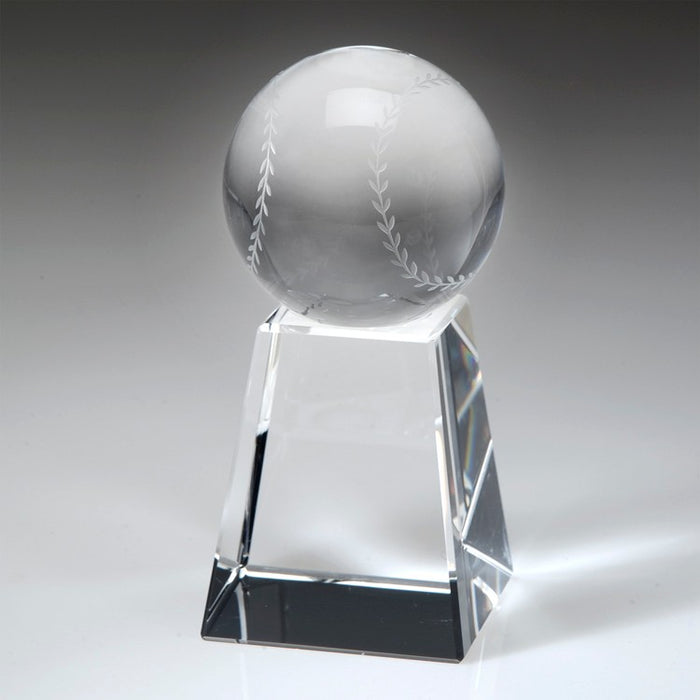 Crystal Baseball Trophy with Tall Base - Large