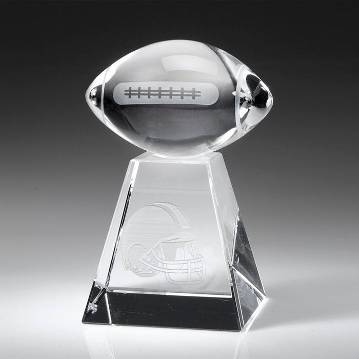 Faceted Crystal Football Trophy with Tall Base - Medium